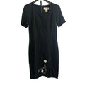 VTG 90s Betsy’s Things Floral Applique Sheath Dress Black Made in USA Size 3/4