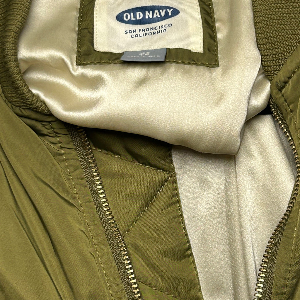 Old Navy Green Satin XS Bomber Jacket Retro Casual Streetwear Flight Coat Zip Up
