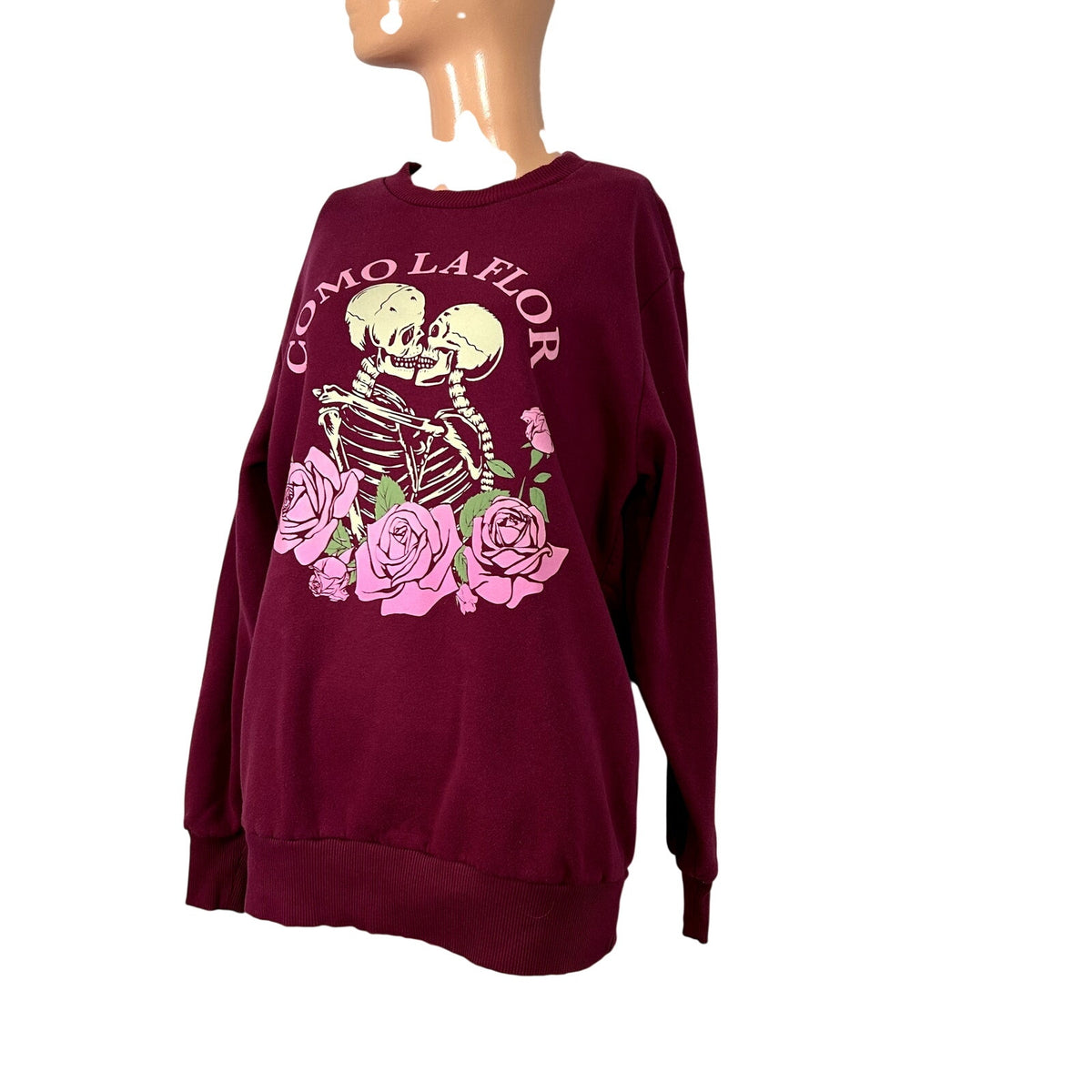 Mighty Fine XS Burgundy Kissing Skeletons Sweatshirt Como La Flor Rose Selena