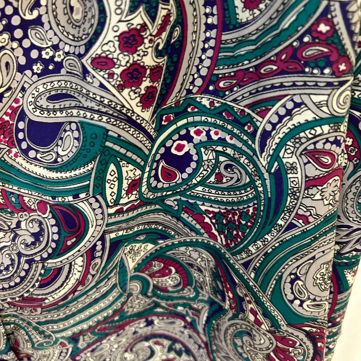 VTG Alfred Dunner Teal Purple Paisley Tie Neck Pussybow Blouse Large Whimsygoth