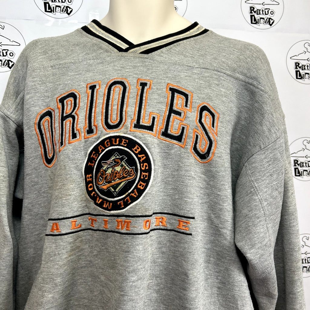 VTG 90s Lee Sport L Baltimore Orioles MLB V-Neck Pullover Sweater Baseball
