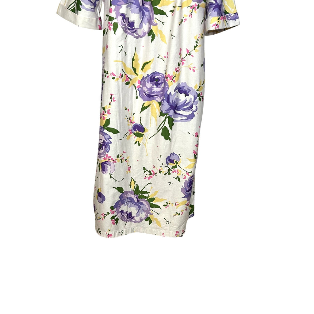 VTG 70s Grand Design S White Purple Floral Quilted Yoke Mumu Midi Dress Retro