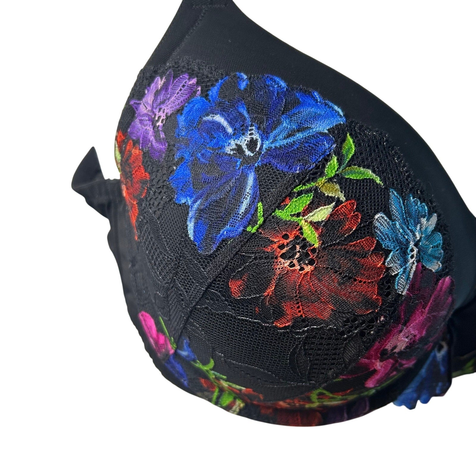 Torrid Curve Black Floral Mesh 360 Back Smoothing Push-Up Plunge Bra 44D Goth