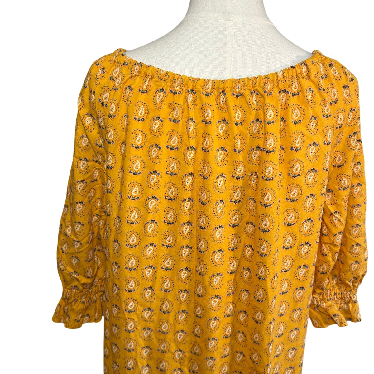 VTG 70s Yellow Maxi Paisley Dress L Cottage Boho Handmade Peasant Prairie Retro