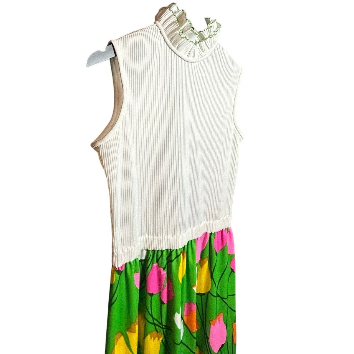 VTG 70s Alison Ayres Maxi Dress Green Floral Retro Tulip Print S Whimsigoth Boho