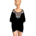 Black Southwestern Embroidered XL Rayon Batwing Blouse Top Boho Peasant Western