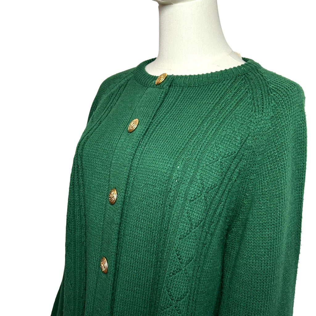 VTG 70s L Green Fair Isle Gold Button Cardigan Sweater Dark Academia Preppy Twee