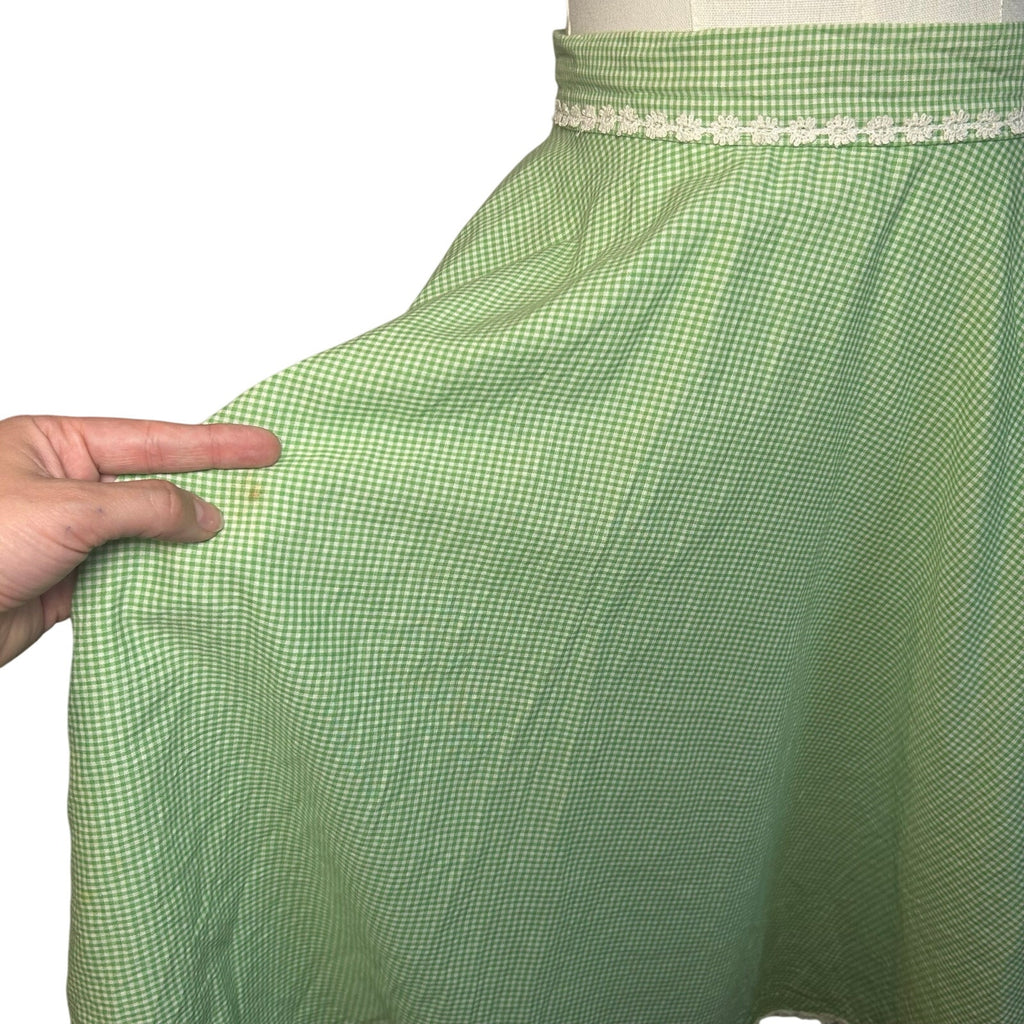 VTG 50s Green Gingham Midi Skirt Daisy Trim Rockabilly Medium Retro Western Boho