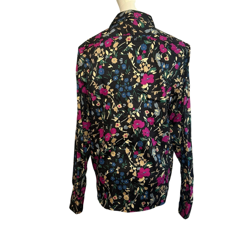 Lauren Ralph Lauren Floral Non-Iron Button Down Shirt Medium Black Pink Career