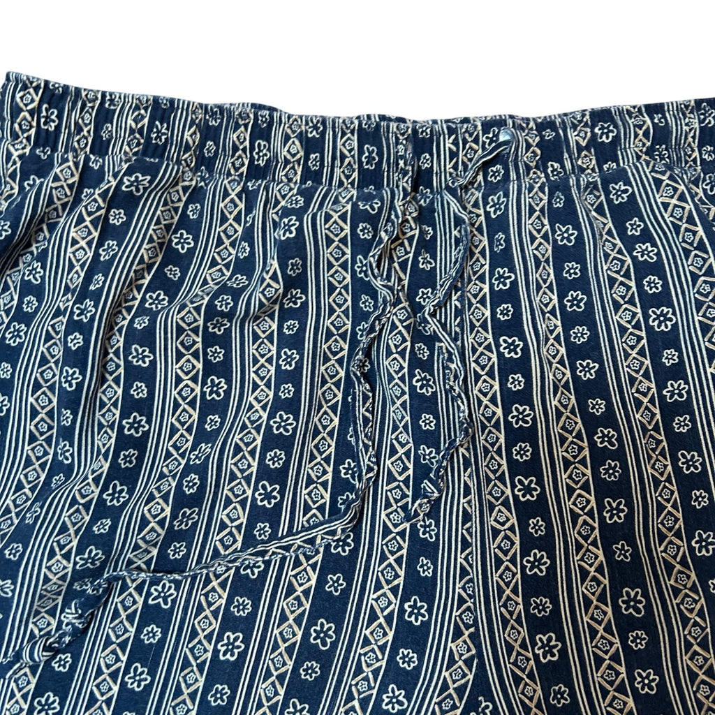 VTG Sag Harbor Petite Floral Rayon Wide Leg Pants Blue 90s L Drawstring