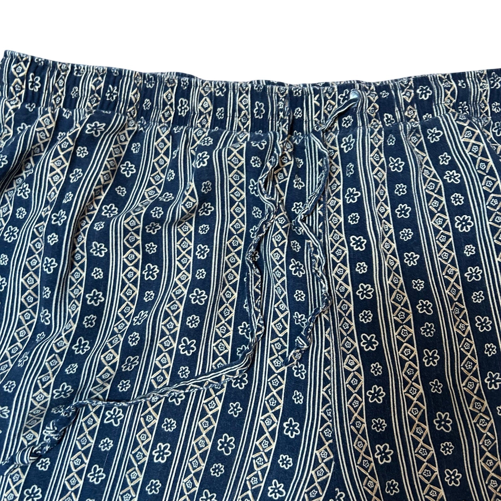 VTG Sag Harbor Petite Floral Rayon Wide Leg Pants Blue 90s L Drawstring