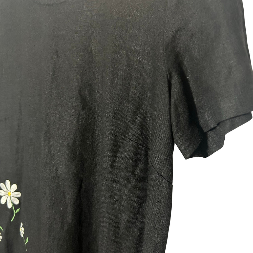 VTG Stonebridge Daisy Embroidered Shift Dress Black Sz 8 Linen Blend Whimsygoth