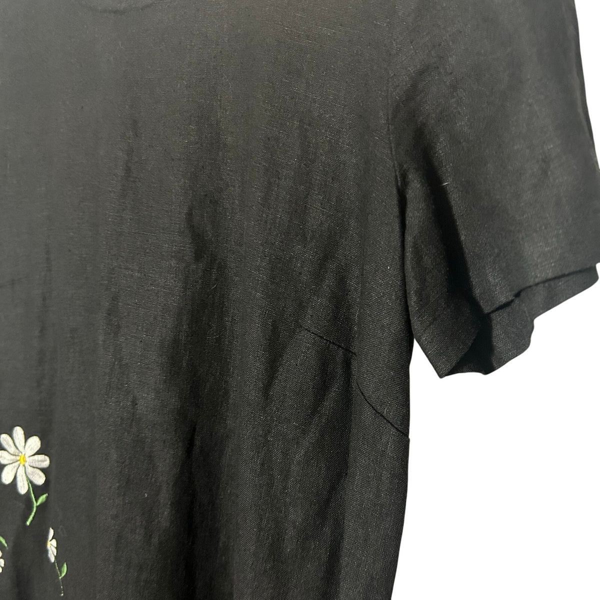VTG Stonebridge Daisy Embroidered Shift Dress Black Sz 8 Linen Blend Whimsygoth