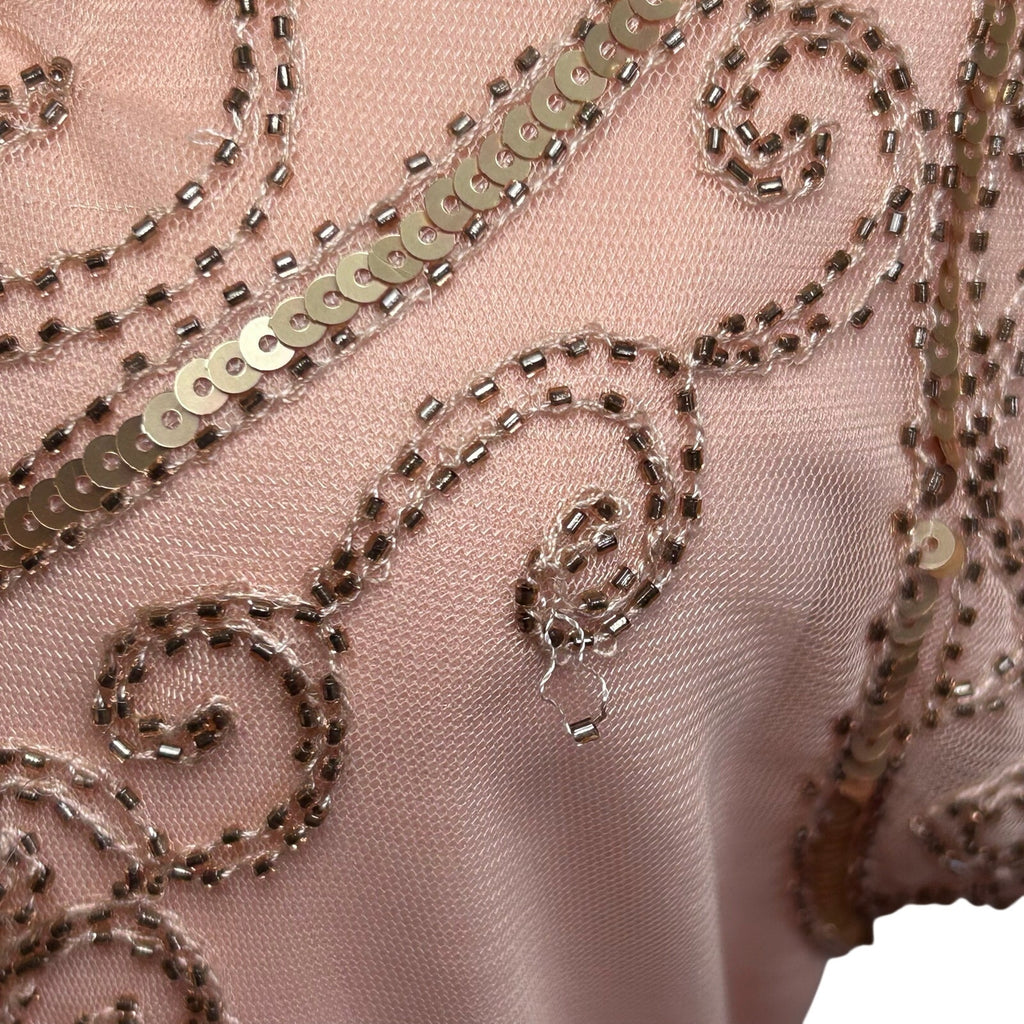 Pink Beaded Sequin Flapper Dress PS Fringe 1920s Style Art Deco Costume Party