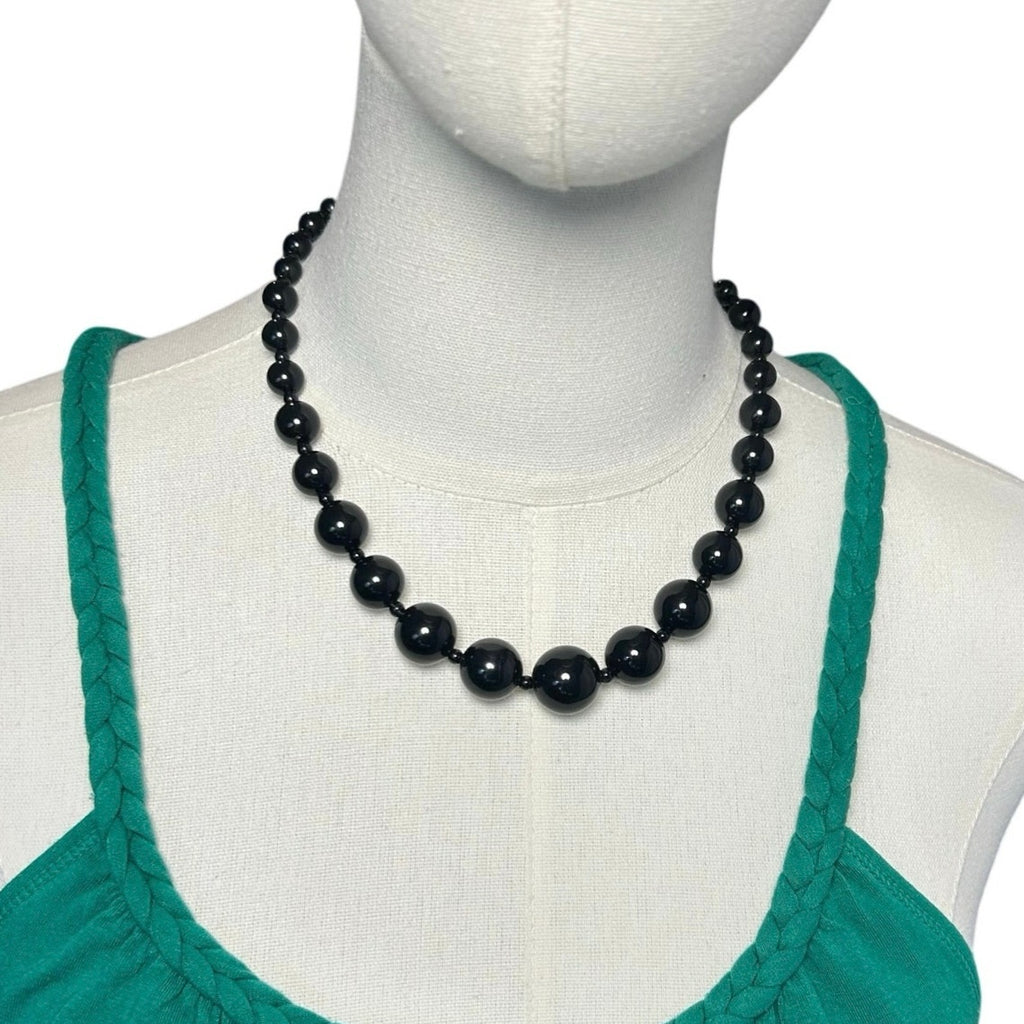VTG Y2K Black Graduated Bead Necklace Adjustable Whimsygoth Grunge Goth Siren