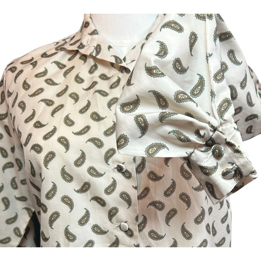 VTG 90s Handmade White Green Paisley Print Top Cloth Buttons Whimsigoth Boho