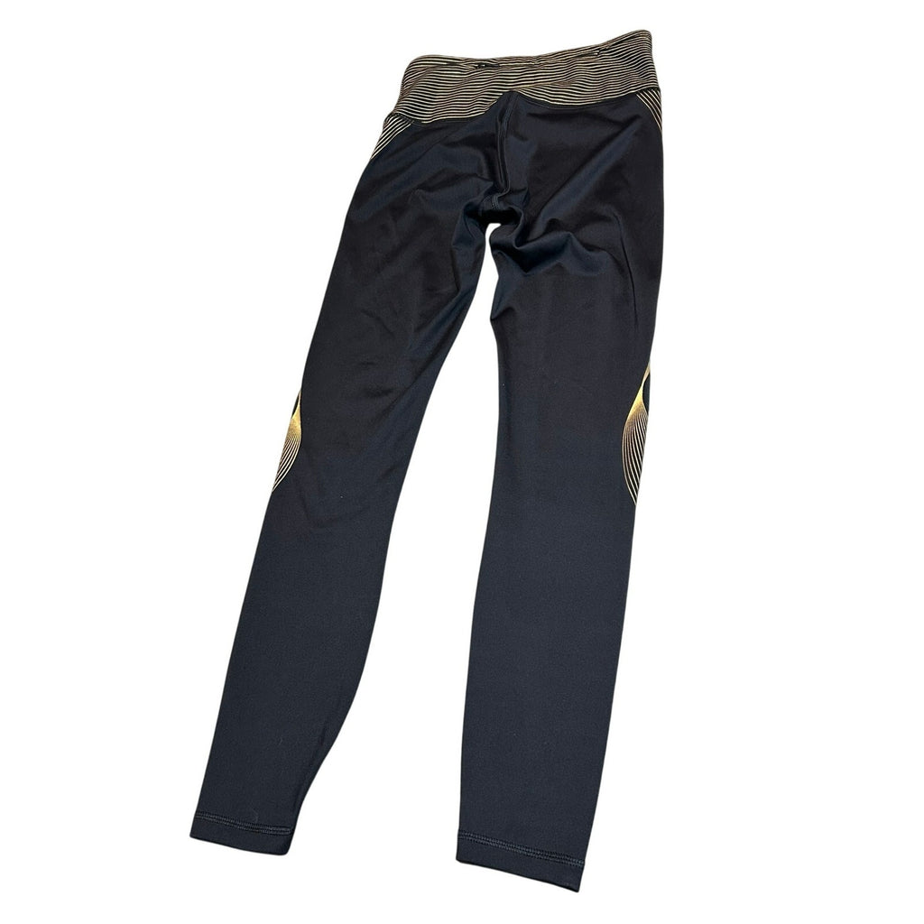 Victoria's Secret Sport Leggings XS Black Gold Metallic Geometric Stripe High Rise