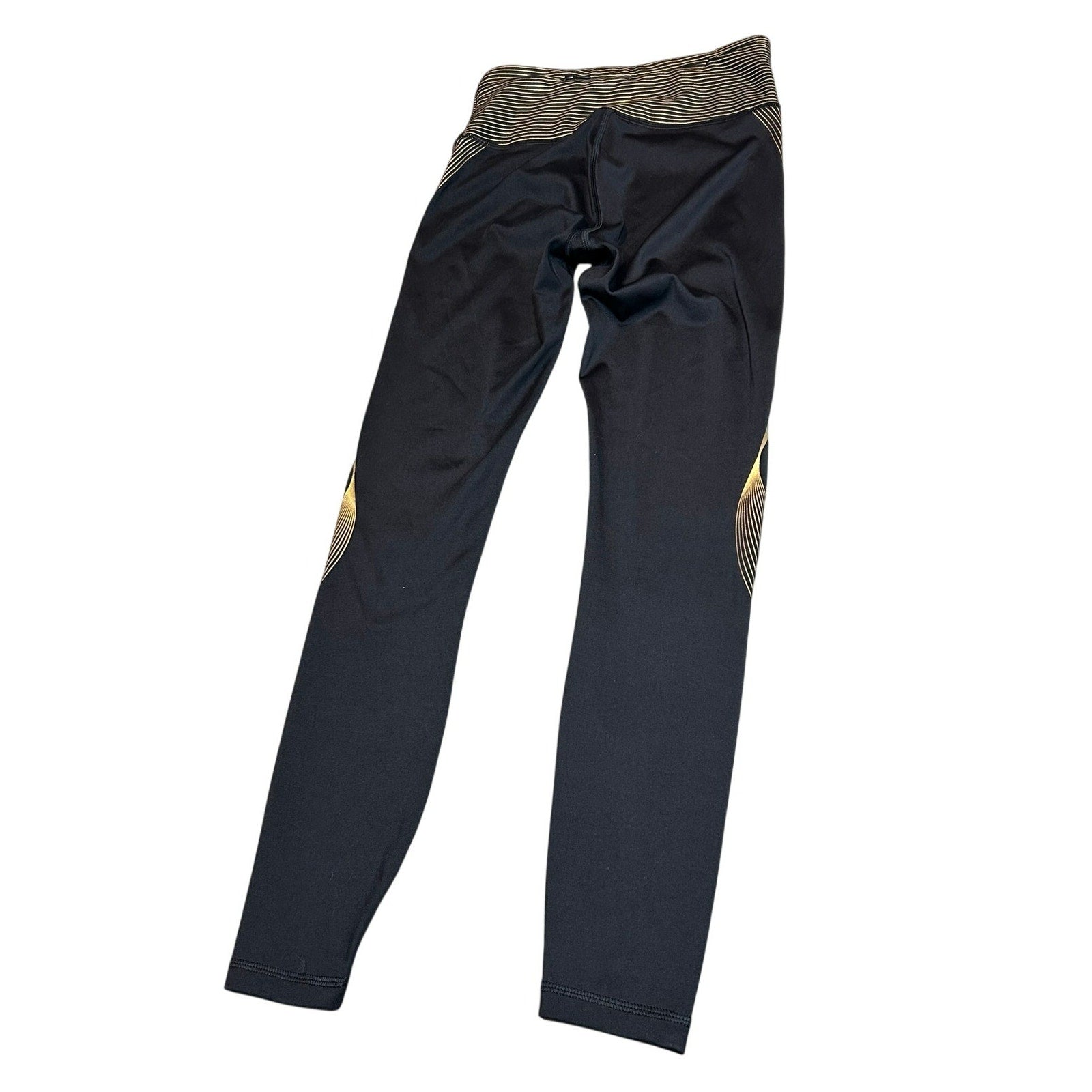 Victoria's Secret Sport Leggings XS Black Gold Metallic Geometric Stripe High Rise