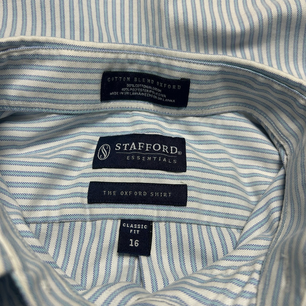 VTG Y2K Stafford White Blue Pinstripe Oxford Short Sleeve Size 16 Utility Basics