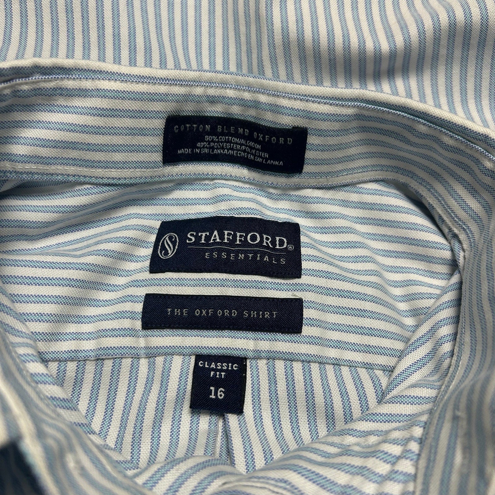 VTG Y2K Stafford White Blue Pinstripe Oxford Short Sleeve Size 16 Utility Basics
