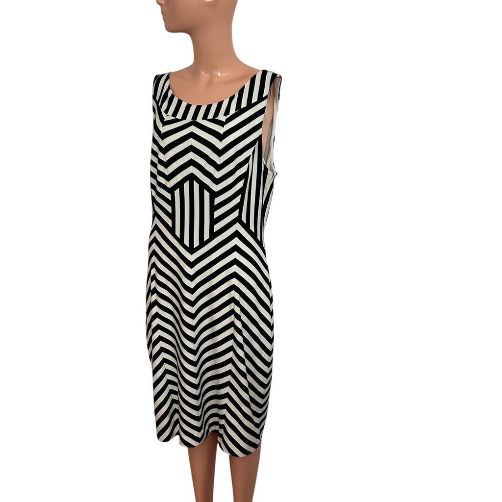 Vera Wang Black White Geometric Sleeveless Cocktail Dress 14 Goth Monochrome