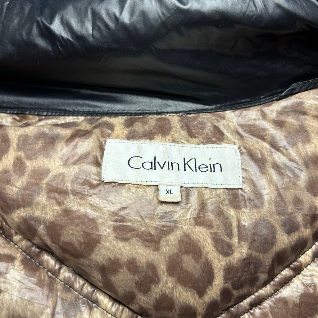 Calvin Klein XL Black Puffer Jacket Cheetah Lined Casual Gorpcore Minimalist