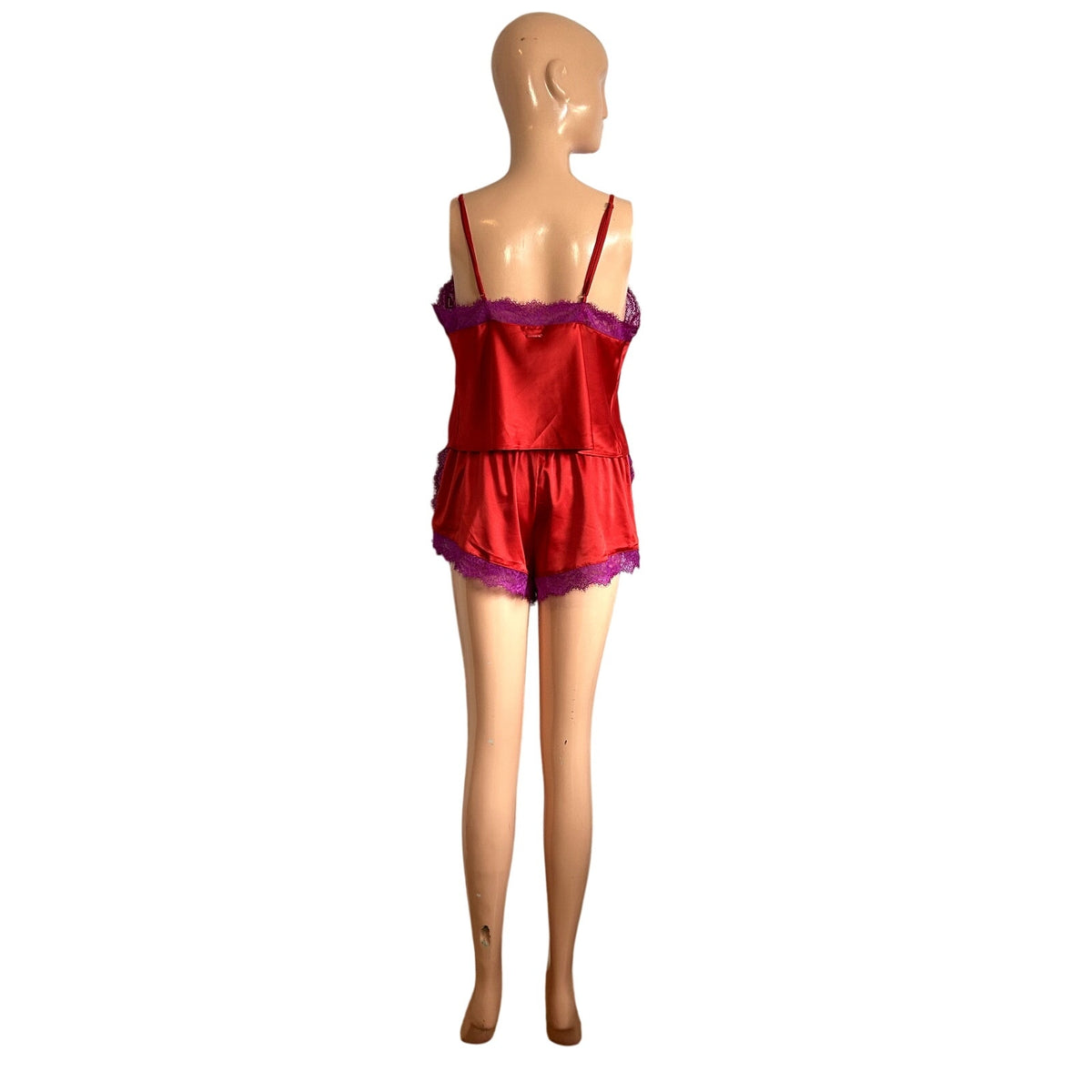 Savage X Fenty Red Purple Lace Camisole Shorts M Lingerie Set Romantic Feminine