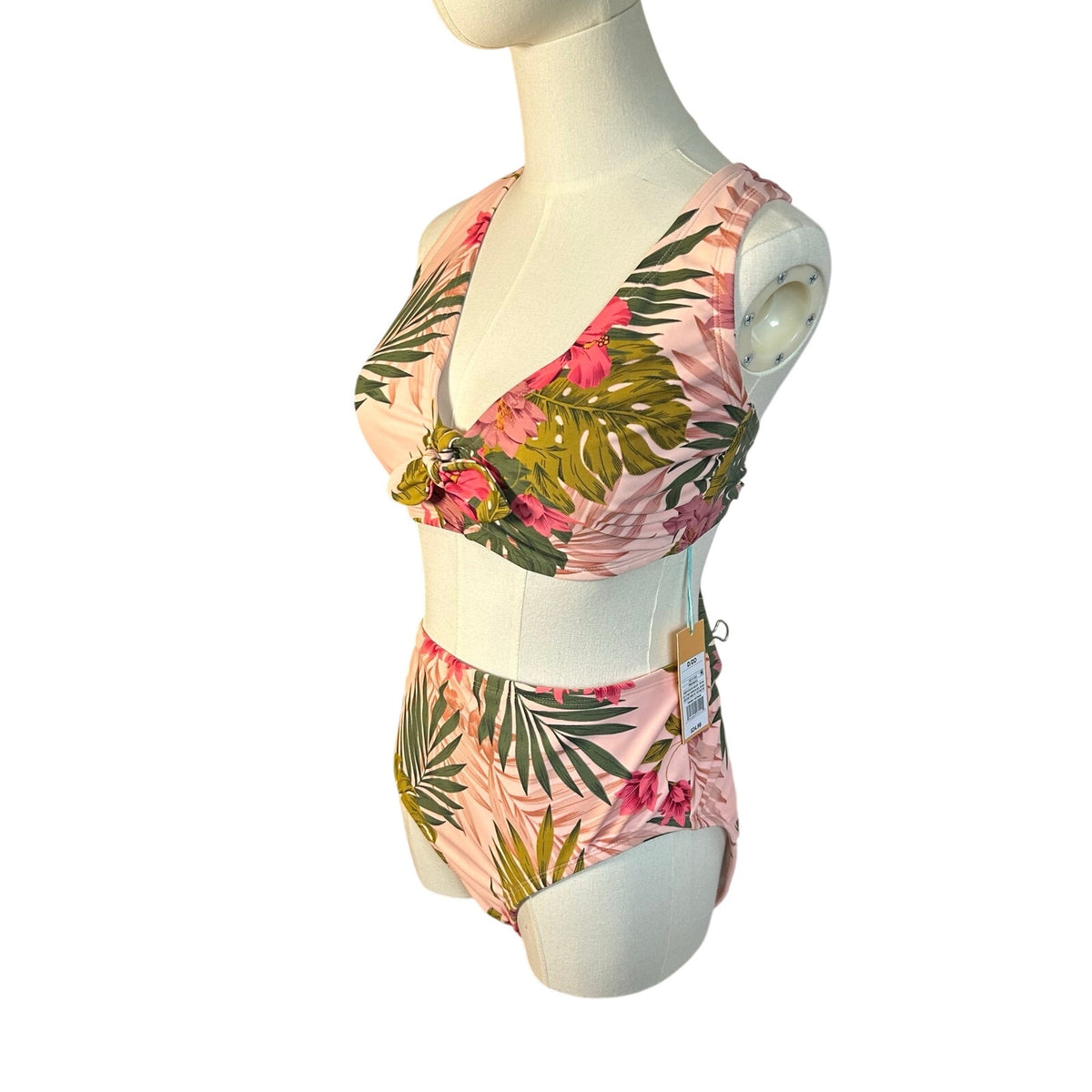 NWT Kona Sol Pink Green Triangle Bikini Swimsuit Set L D/DD Coquette Glam Boho