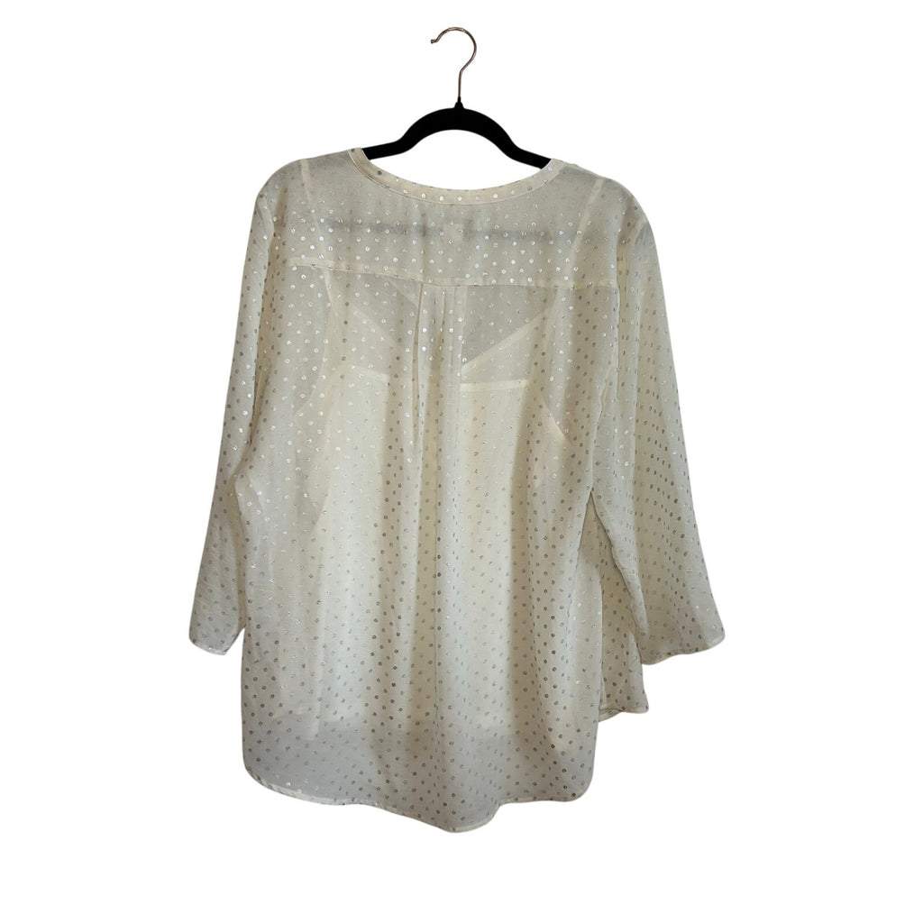 Liz Claiborne Polka Dot Blouse XL White Silver Vintage Cami Overlay Retro Top