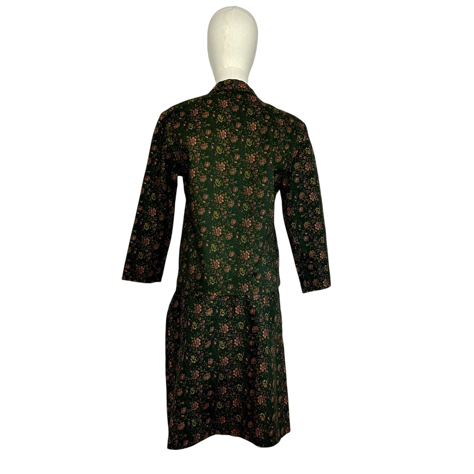 VTG 50s Green Heavy Cotton Skirt Suit Blazer Two Piece Set Twee Retro Preppy