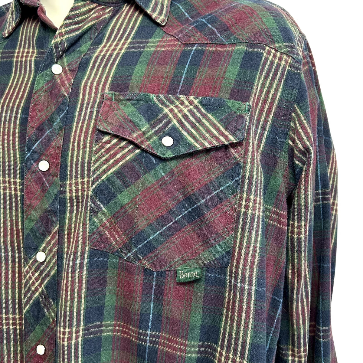 Berne L Multicolor Plaid Flannel Pearl Snap Work Shirt Utility Pen Pocket Gorp