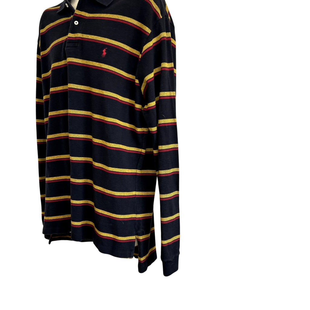 VTG 90s Polo Ralph Lauren XL Navy Blue Striped Long Sleeve Polo Shirt Preppy
