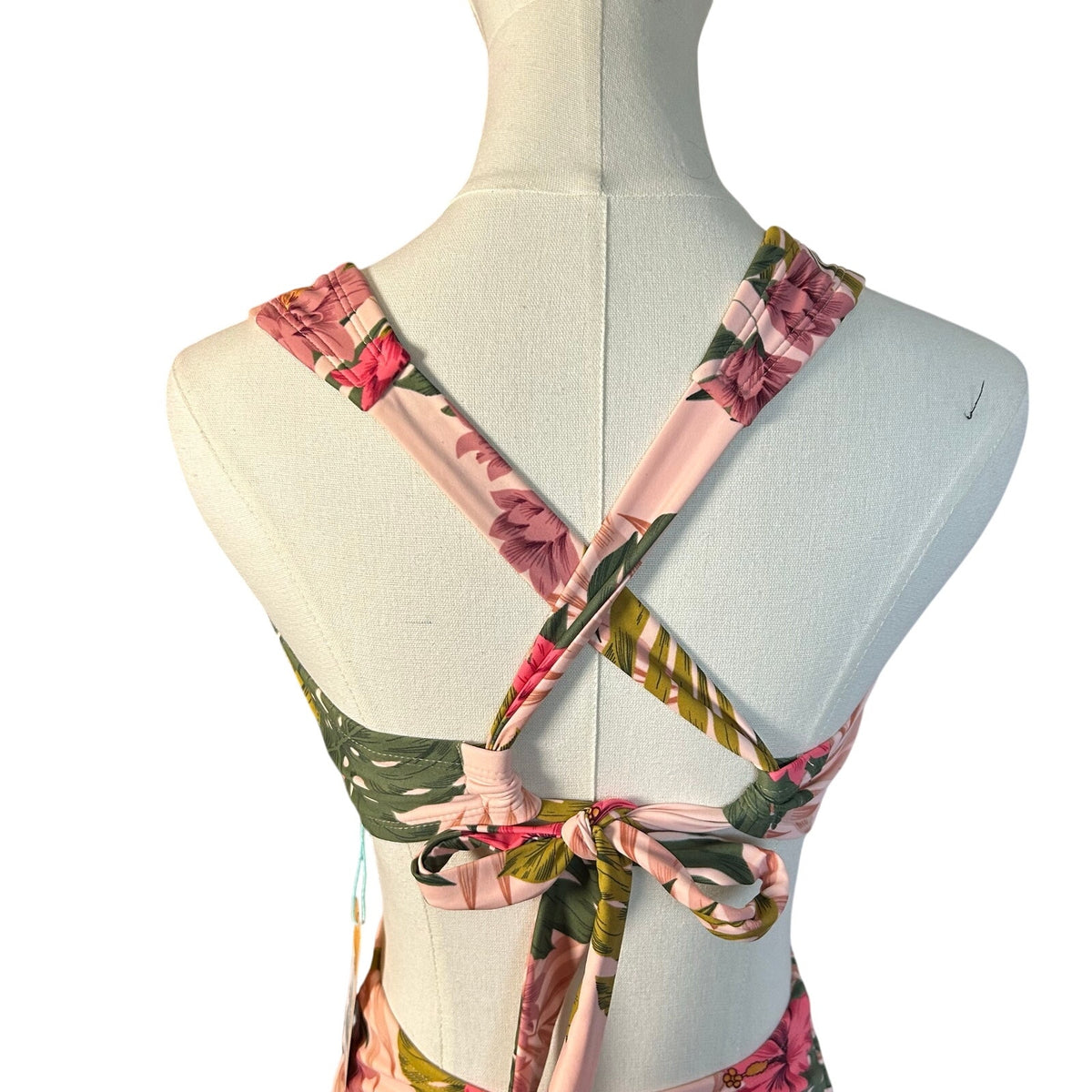 NWT Kona Sol Pink Green Triangle Bikini Swimsuit Set L D/DD Coquette Glam Boho