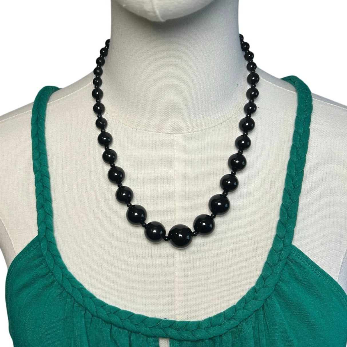 VTG Y2K Black Graduated Bead Necklace Adjustable Whimsygoth Grunge Goth Siren