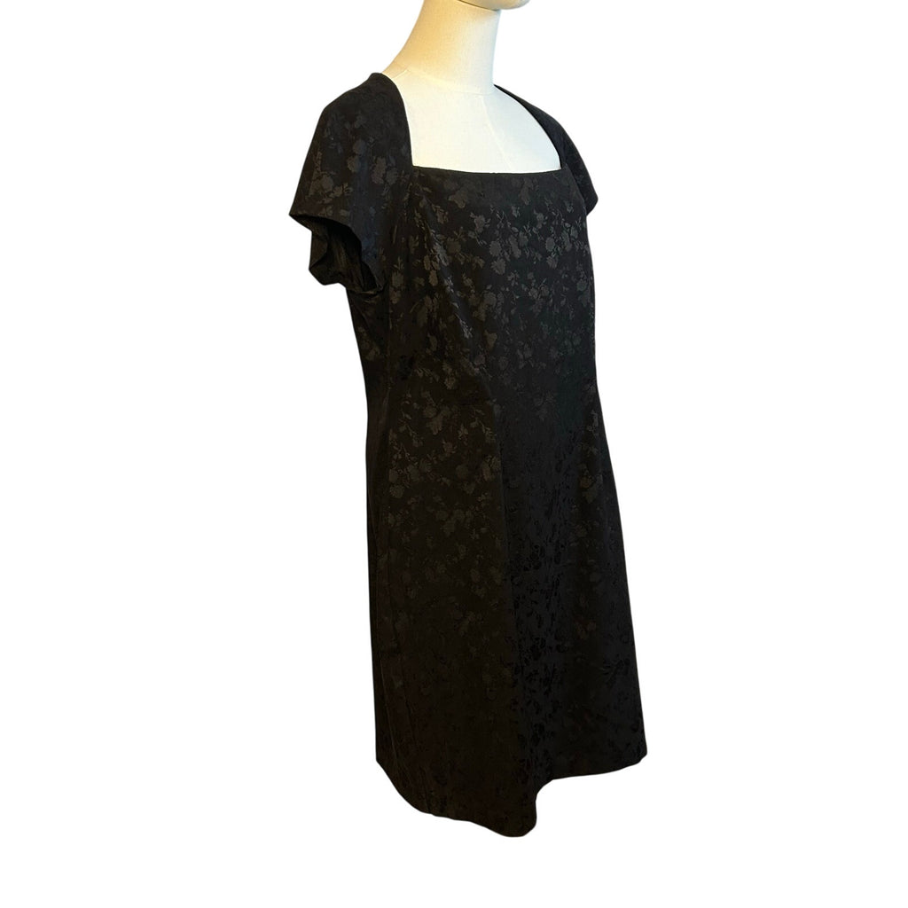 VTG 90s CDC Caren Desiree Black Floral Jacquard Dress Square Neck Midi Size 14