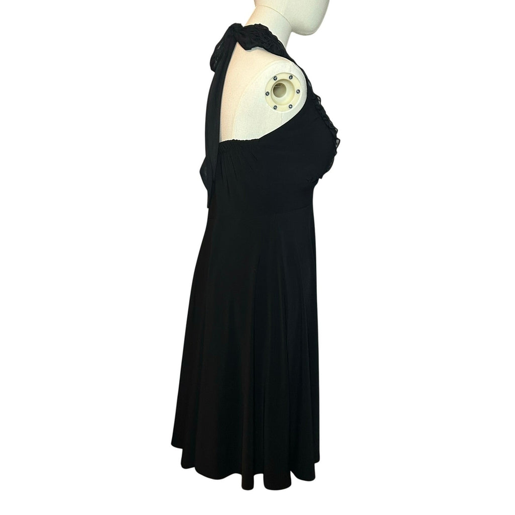 Blu Sage Black Halter Midi Dress 6 Lace Ruffle Cocktail Wedding Guest Party Boho