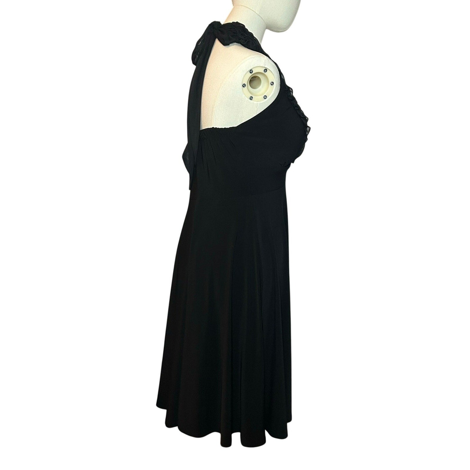 Blu Sage Black Halter Midi Dress 6 Lace Ruffle Cocktail Wedding Guest Party Boho