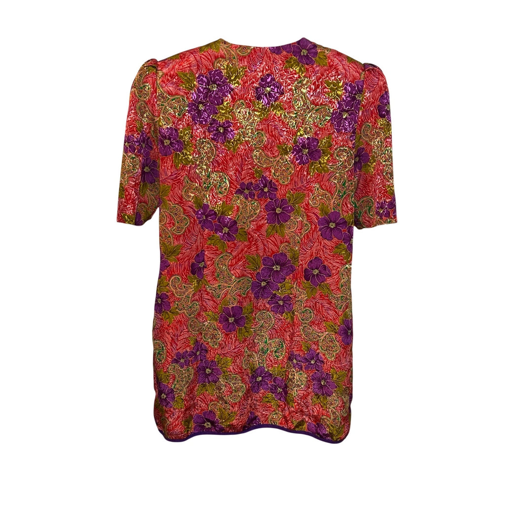 VTG CH Cheminee Tunic Top Purple Red Floral Size 16 80s Maximalist Glam Boho