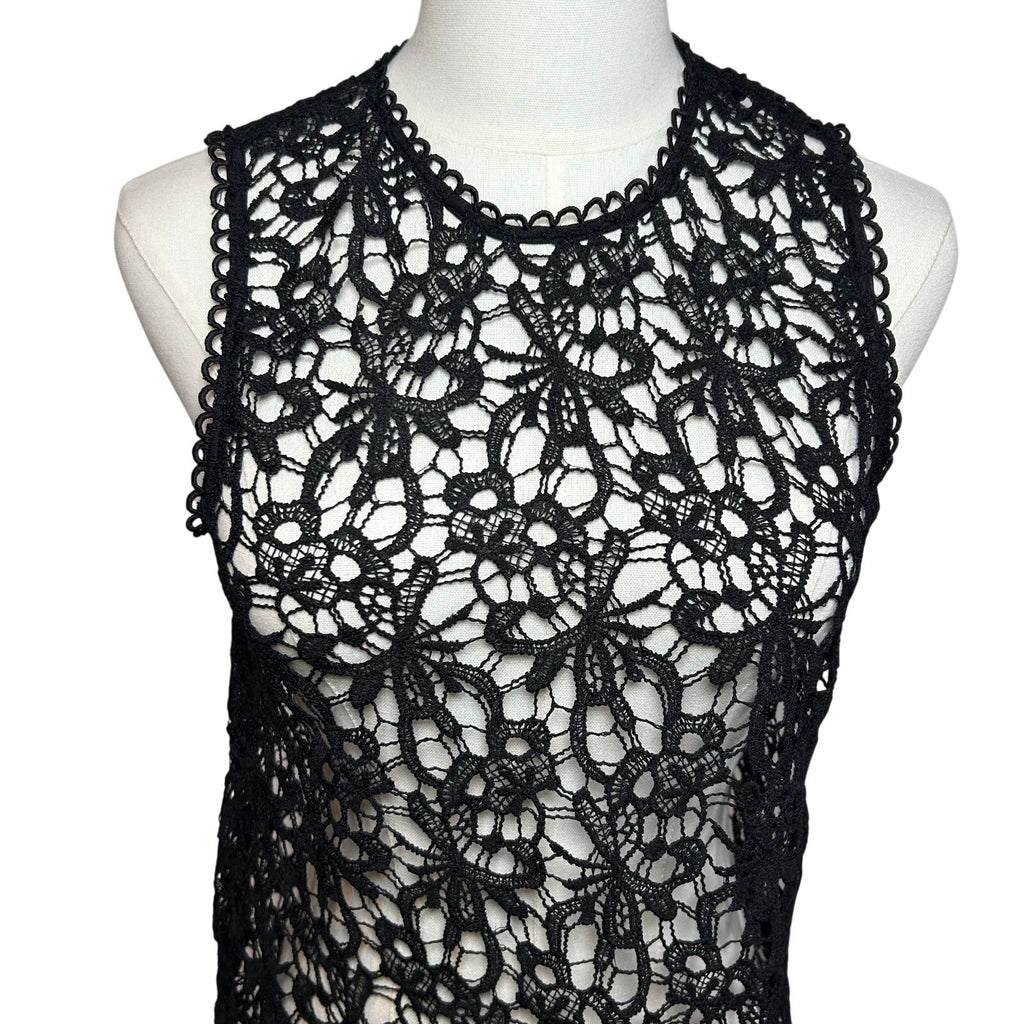 Black Sheer Lace Sleeveless Top Metal Zip Goth Glam S Whimsigoth Coquette Grunge