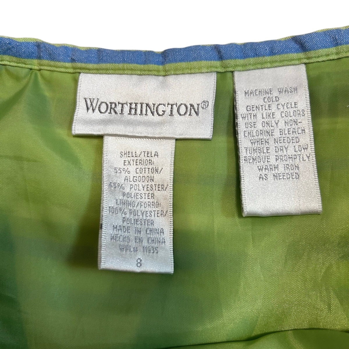 VTG 90s Green Seersucker Cotton Blend Lined Midi Skirt 8 Preppy Retro Cottage