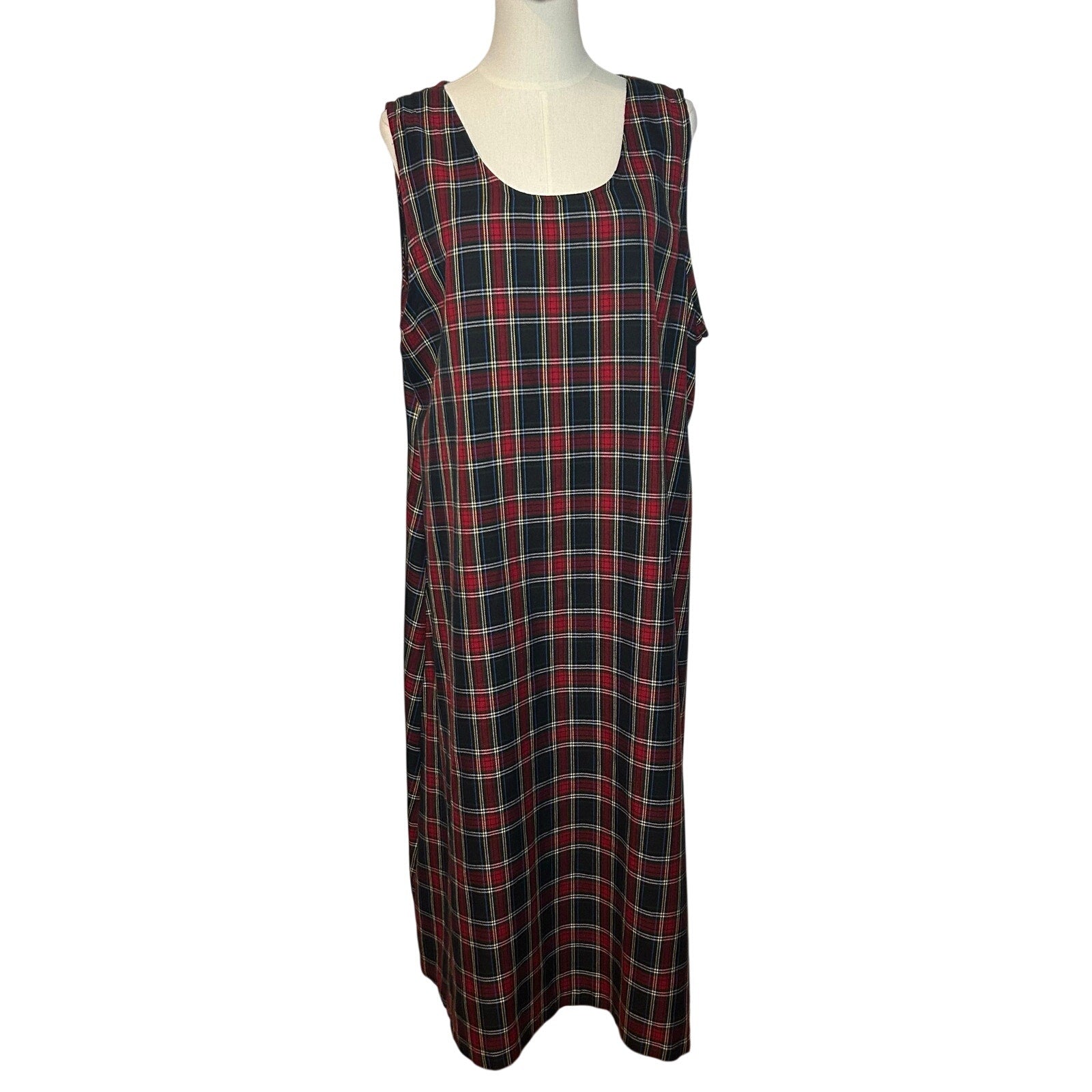 Willow Ridge Red Green Plaid Sleeveless Tartan Dress PXL Grunge Dark Academia