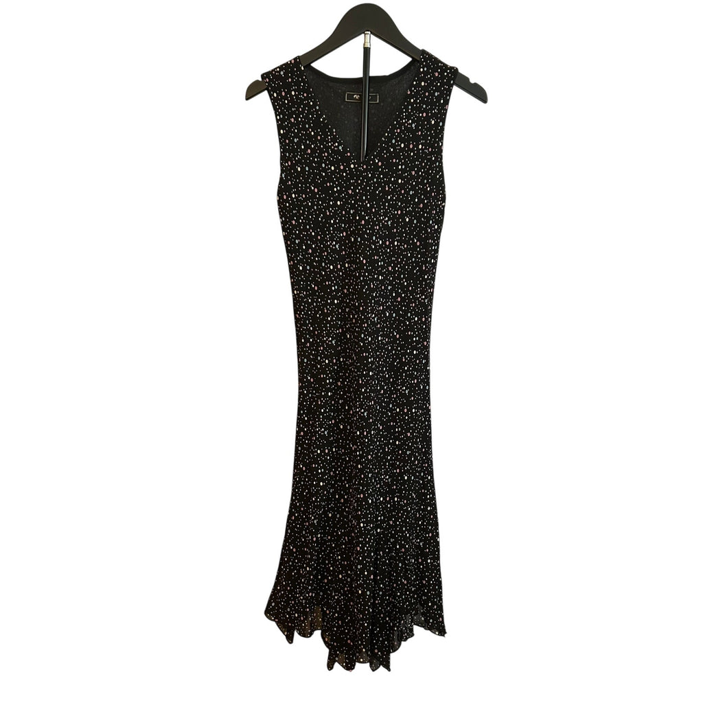 VTG Lily Black Multi Confetti Polka Dot Size M Handkerchief Hem Whimsigoth Dress