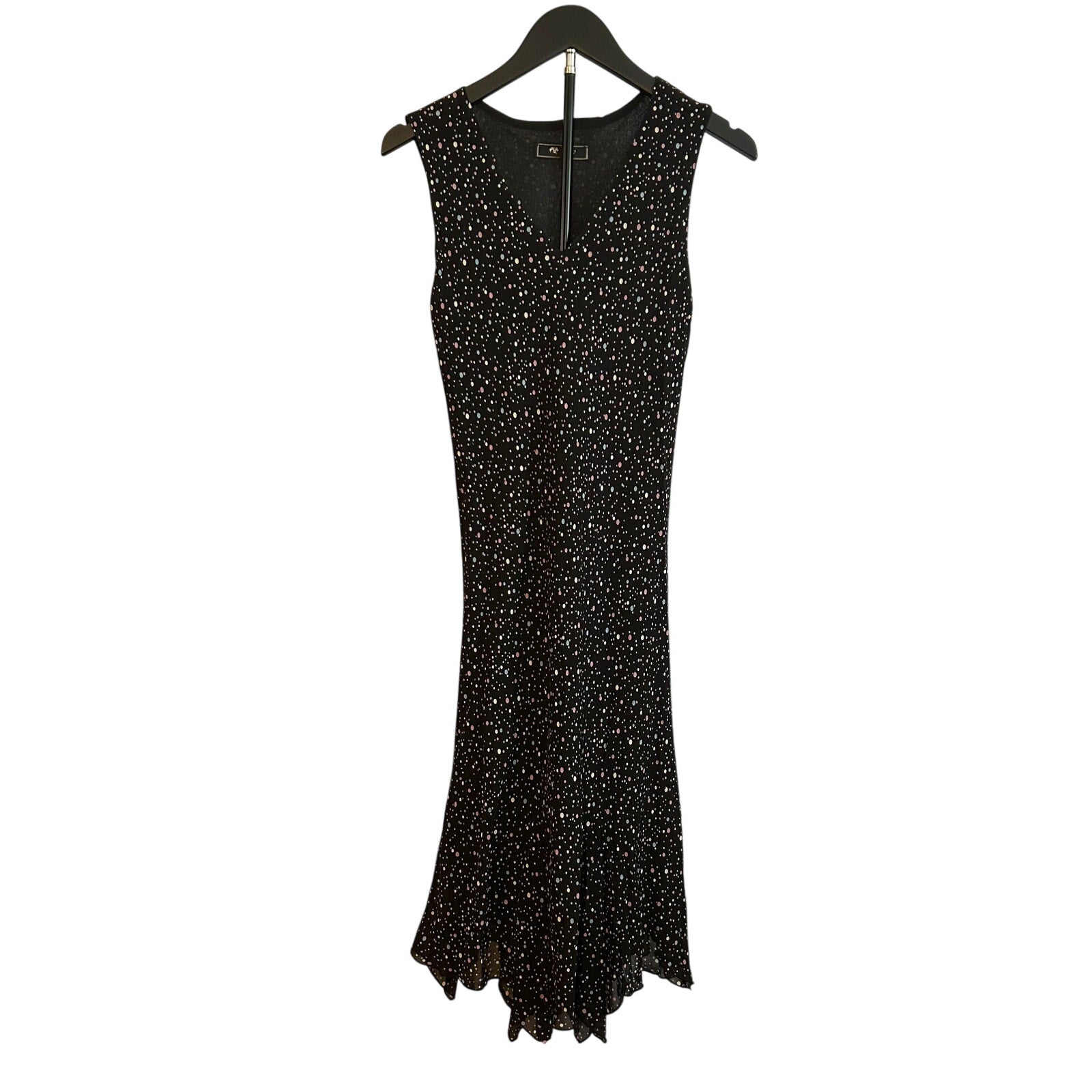 VTG Lily Black Multi Confetti Polka Dot Size M Handkerchief Hem Whimsigoth Dress