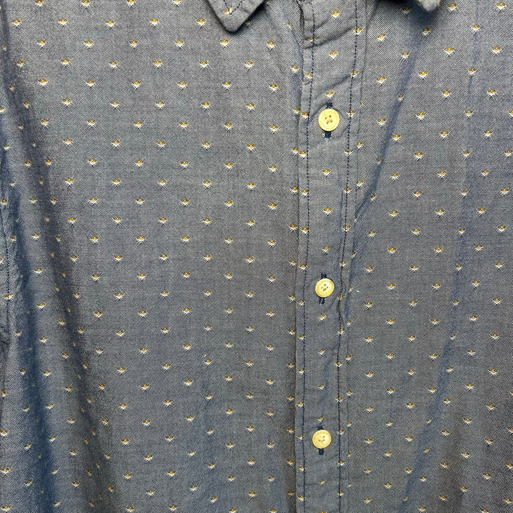 Nautica Mens L Large Slim Fit Blue Dobby Weave Long Sleeve Shirt Preppy Casual