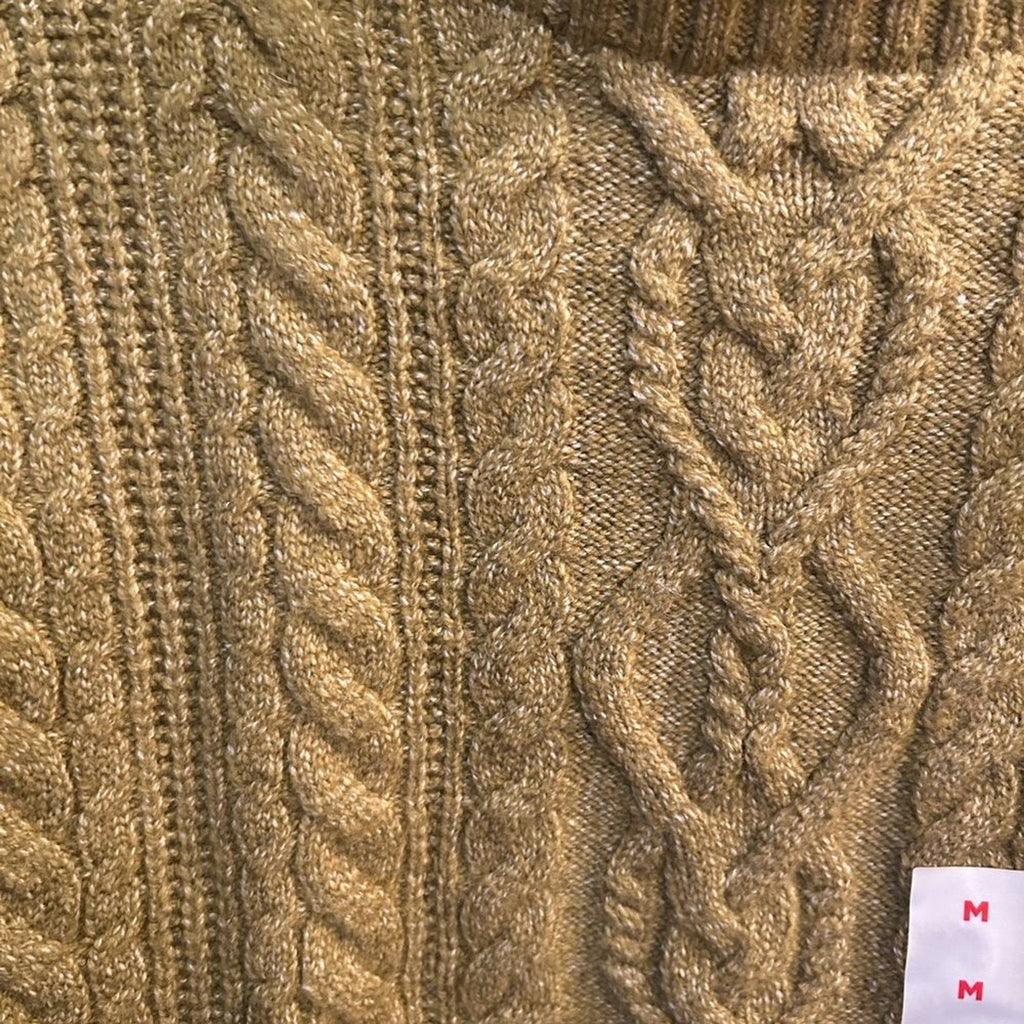 NWT Old Navy SoSoft Cable Knit Sweater Medium Mustard Green Mock Neck Fisherman