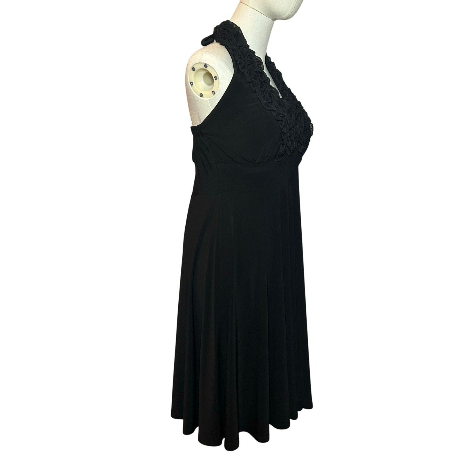 Blu Sage Black Halter Midi Dress 6 Lace Ruffle Cocktail Wedding Guest Party Boho