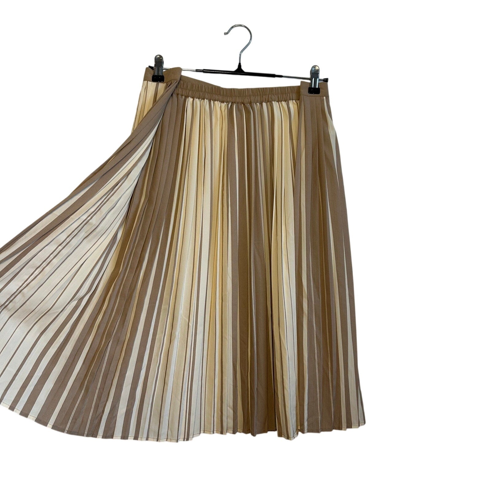 VTG 80s Anthony Rogers Tan Cream Pleated 22W 2X Plus Size Midi Skirt Retro