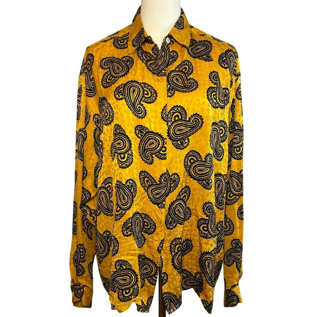VTG 70s Saks Fifth Avenue Psychedelic Silk Paisley Dagger Shirt Whimsygoth Large