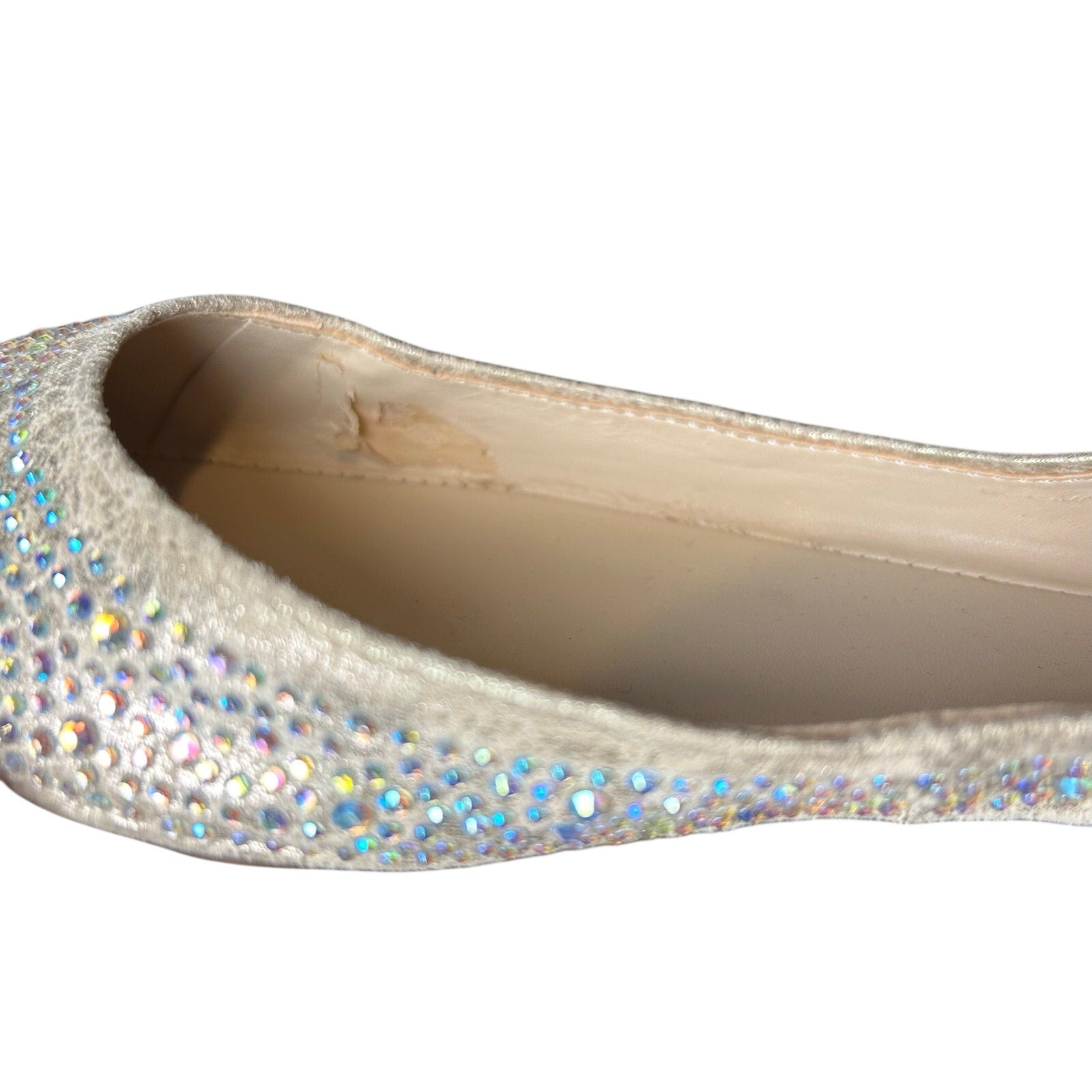Betsey Johnson Cream Rhinestone Flats Glitter Coquette 8.5 Bridal Whimsigoth