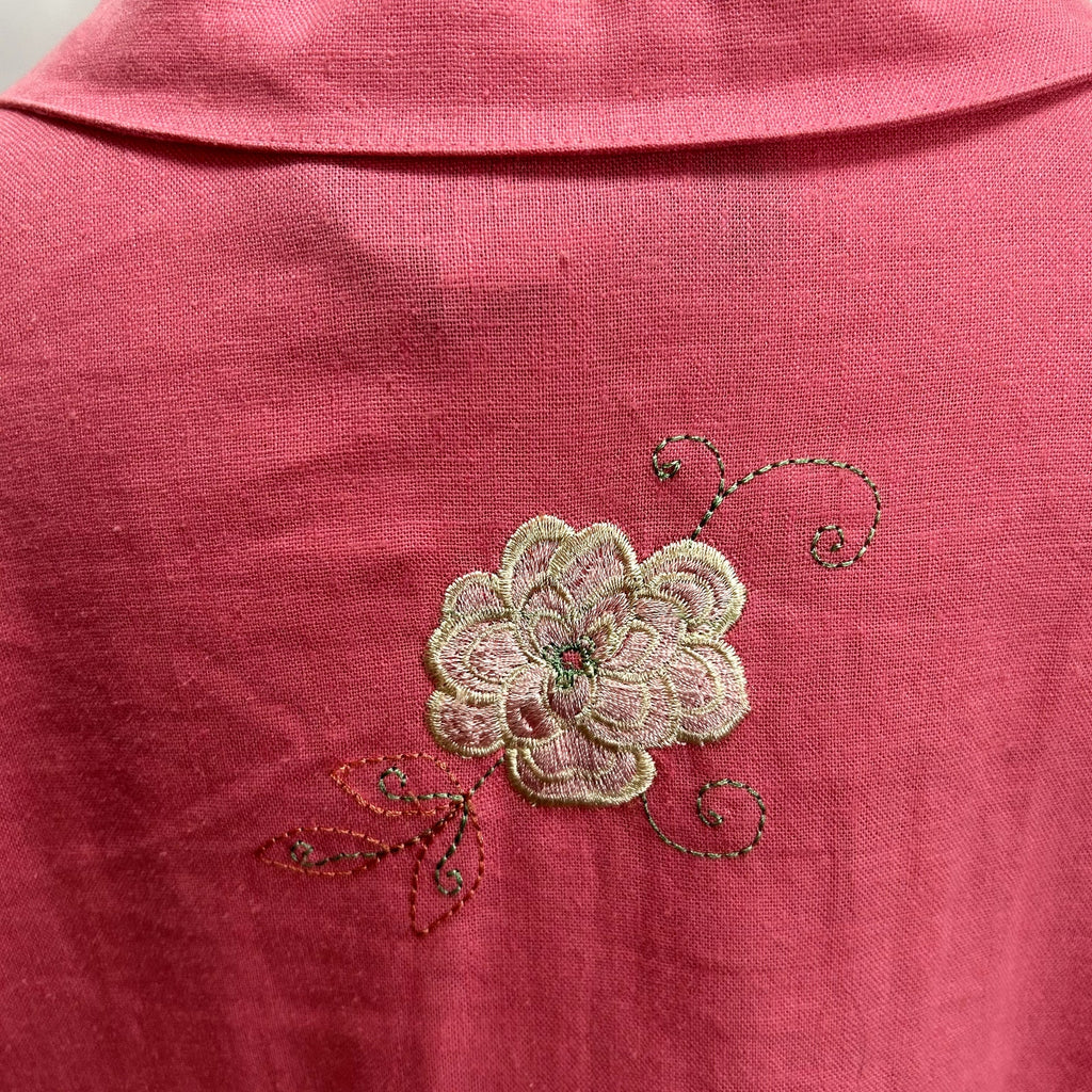 VTG 90s Sag Harbor 16W Pink Shirt Floral Embroidery Linen Rayon Grandma Cottage